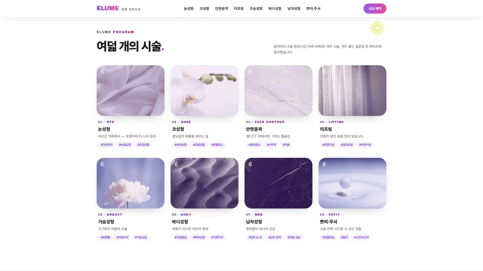 시술 프로그램 — 카테고리 8종 카드 그리드